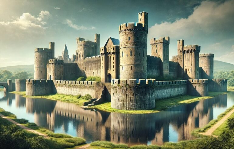 AI generated image of Caerphilly Castle